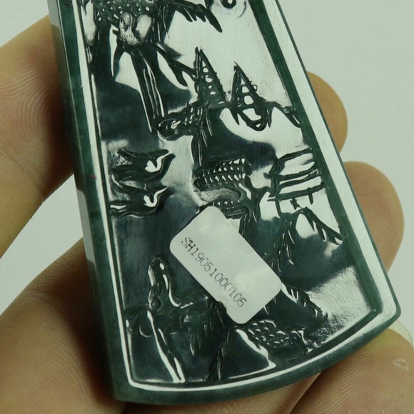 Dark Green Natural A JADE jadeite Two-sided Carved Pendant 山水 1898-2 - Picture 7 of 9